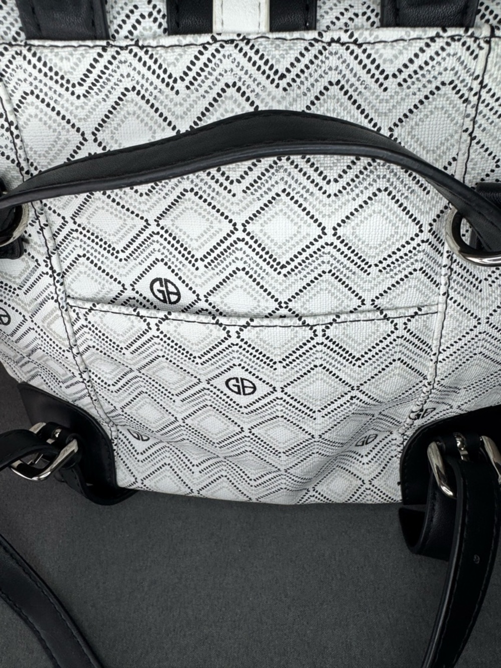 Giani Bernini Mini Backpack Convertible Crossbody Black White Logo Bag - Picture 6 of 12
